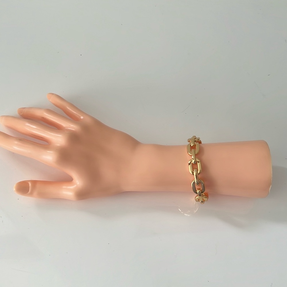 Gold Tone Link Cuff Bracelet - Picture 2 of 8